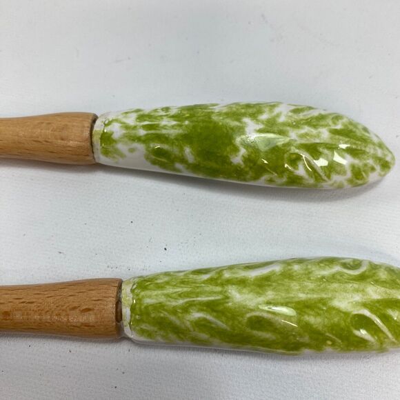 Large Ceramic Salad Pasta Vegetable Bowl Made in Italy Spoon & Fork Set Green - Picture 6 of 11